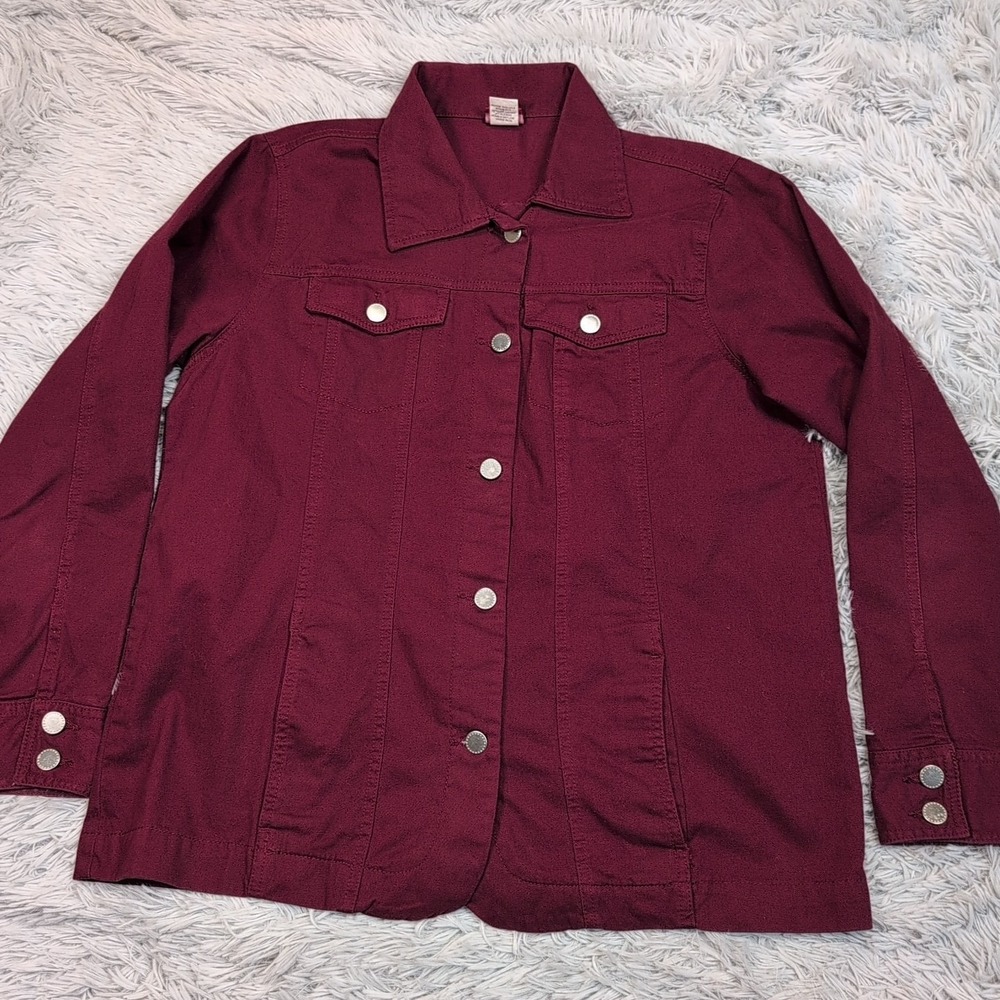 Tudor Court Jacket Womens L Denim Pockets Soft Stretch Button Up Casual Comfy
